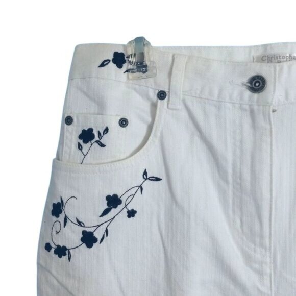 Christopher & Banks Size 10 Womens Capri Pants White Floral Embroidery Stretch - Picture 8 of 16